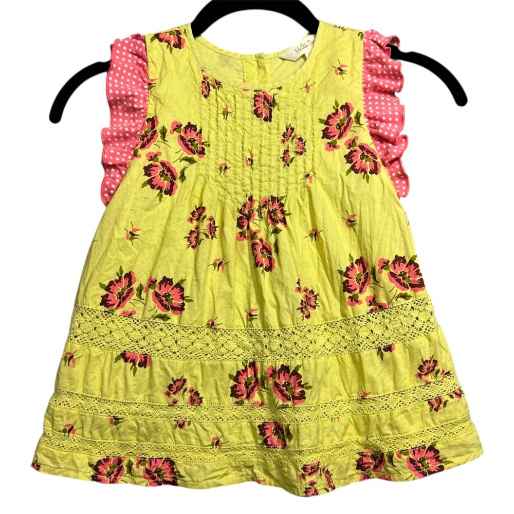 Matilda Jane Dress Girls Size 4 Yellow Spring Floral Flutter Sleeves